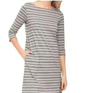 Garnet Hill Women's Grey Striped Organic Cotton Dress, 3/4 Sleeve, Size 18